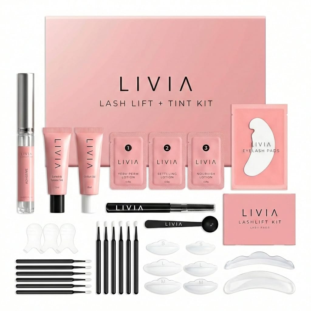 Korean Lash Lift Kit + Color Kit - Salon Results -Easy Application for Perfectly Curled and Darker Lashes for 8 Weeks, Nourishing Ingredients, Complete 3 Applications Kit- LIVIA