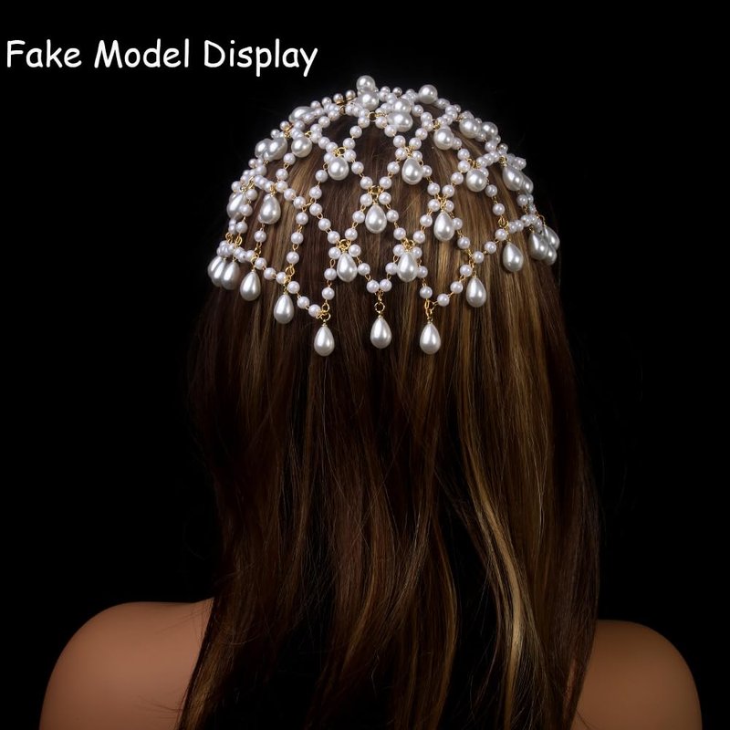 STONEFANS Gold Hair Accessories - Gold Pearl Fairy Headpiece for Women Flapper Renaissance 1920s Pearl Hair Accessories for Women Head Chain Pearls Jewelry Prom Party