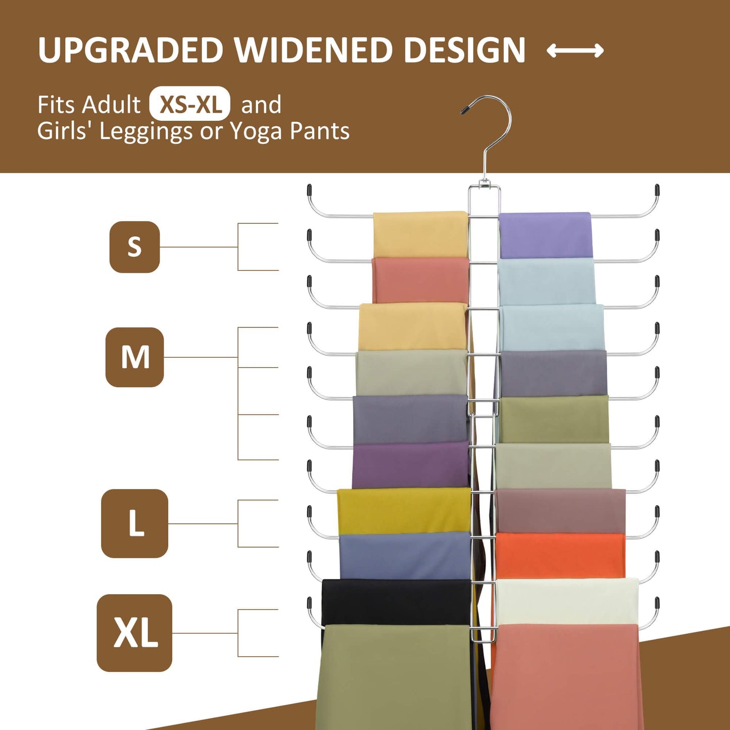 ZEDODIER Legging Organizer for Closet Hanging, Rotatable Yoga Pants Hanger for Women's XS-XL and Girls' Leggings, Holds Up to 20 Pairs Leggings, Space-Saving Closet Organizers and Storage, Silver