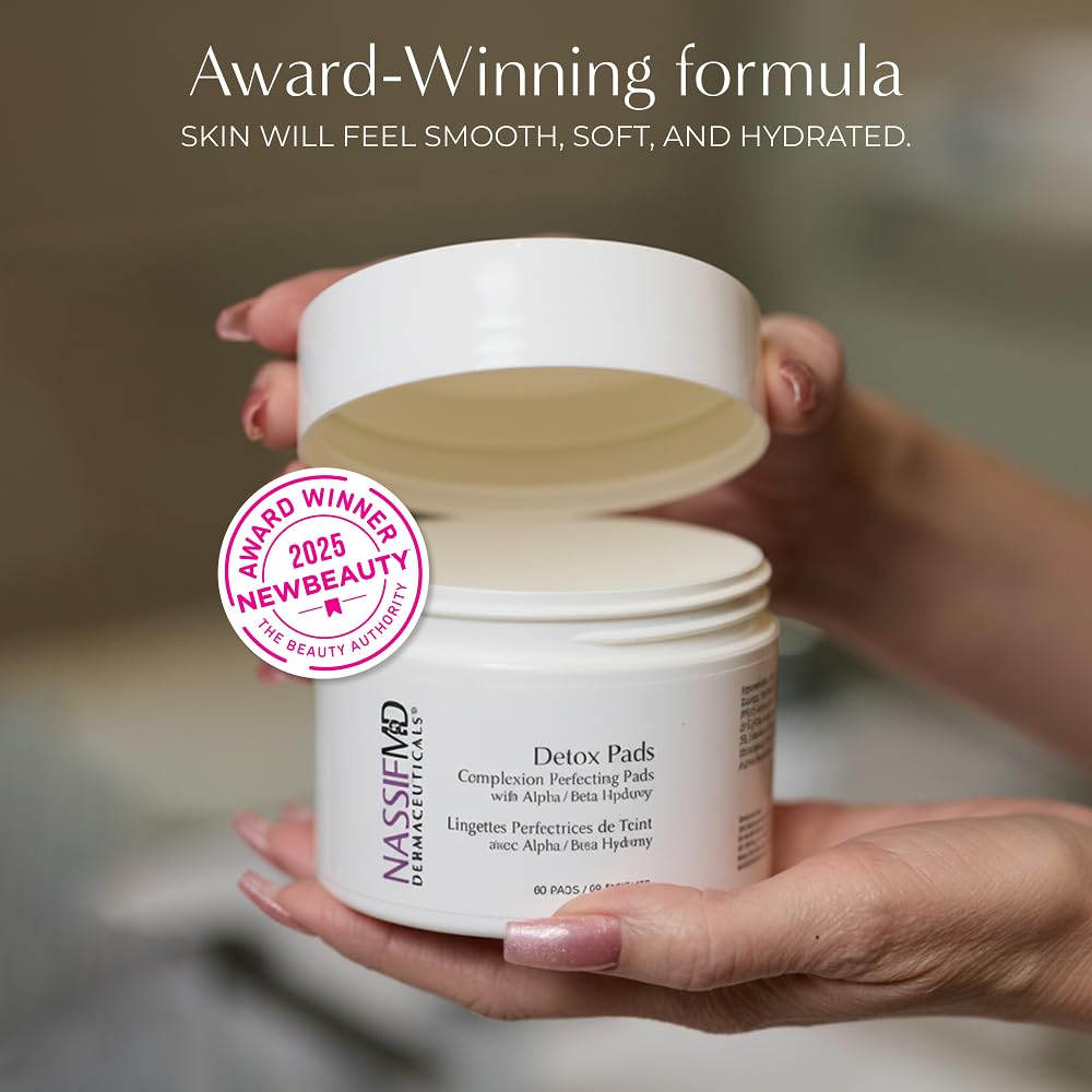 NassifMD Exfoliating Detox Pads - AHA/BHA Facial Pads for Deep Cleansing & Glowing Skin | Reduces Pores, Firms Texture