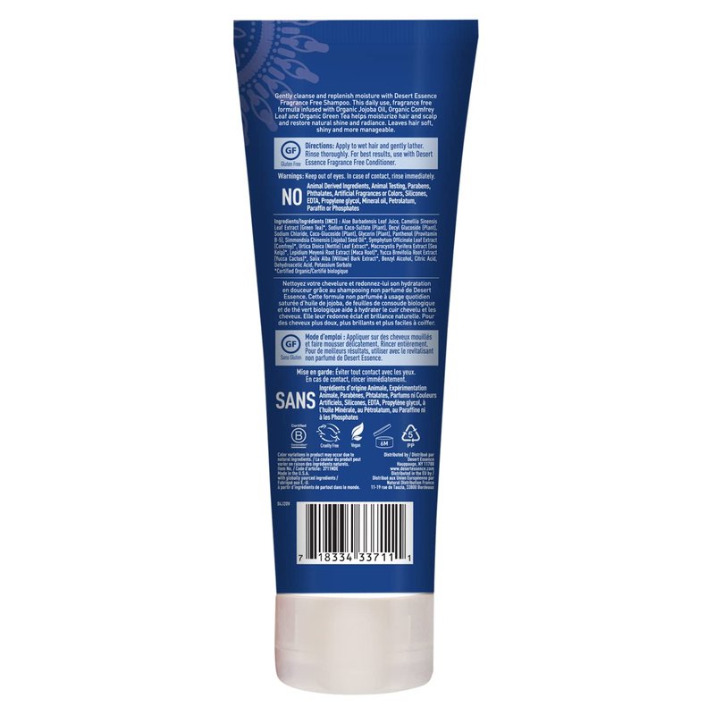 Desert Essence Fragrance-Free Shampoo - Pure & Unscented - 8 Fl Oz | Strengthens Hair with Jojoba Oil & Green Tea