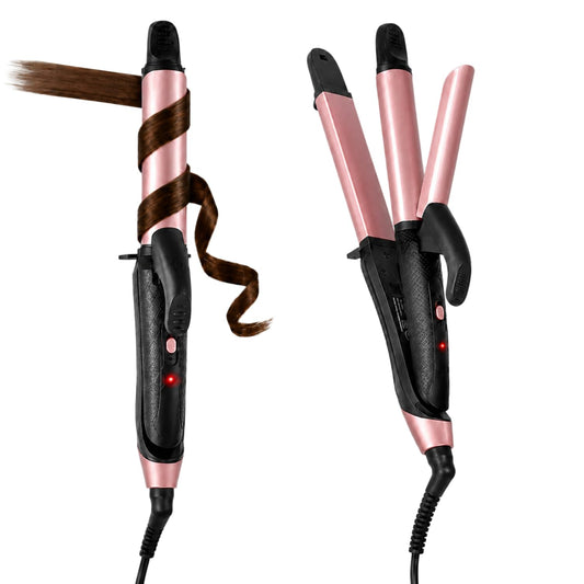 2 in 1 Travel Curling Flat Iron Dual Voltage Mini Hair Straightener and Curler (Rose Gold)