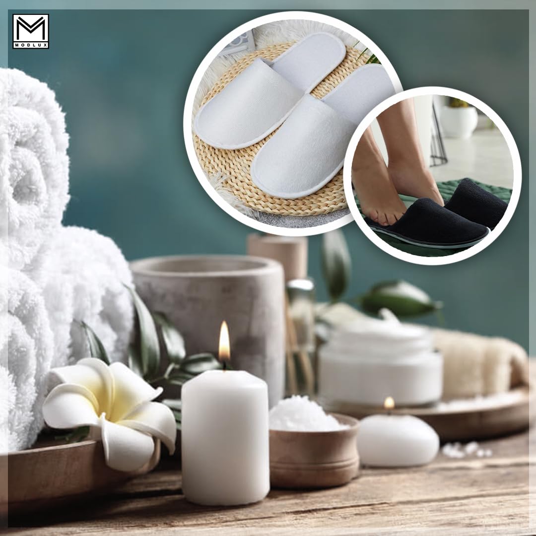 Modlux Spa Slippers - 12 Pairs of Cotton Velvet Closed Toe Hotel Slippers – Thick, Soft, Non-Slip, Disposable Slippers for Guests– 6 Medium and 6 Large - Home, Hotel, or Commercial Use