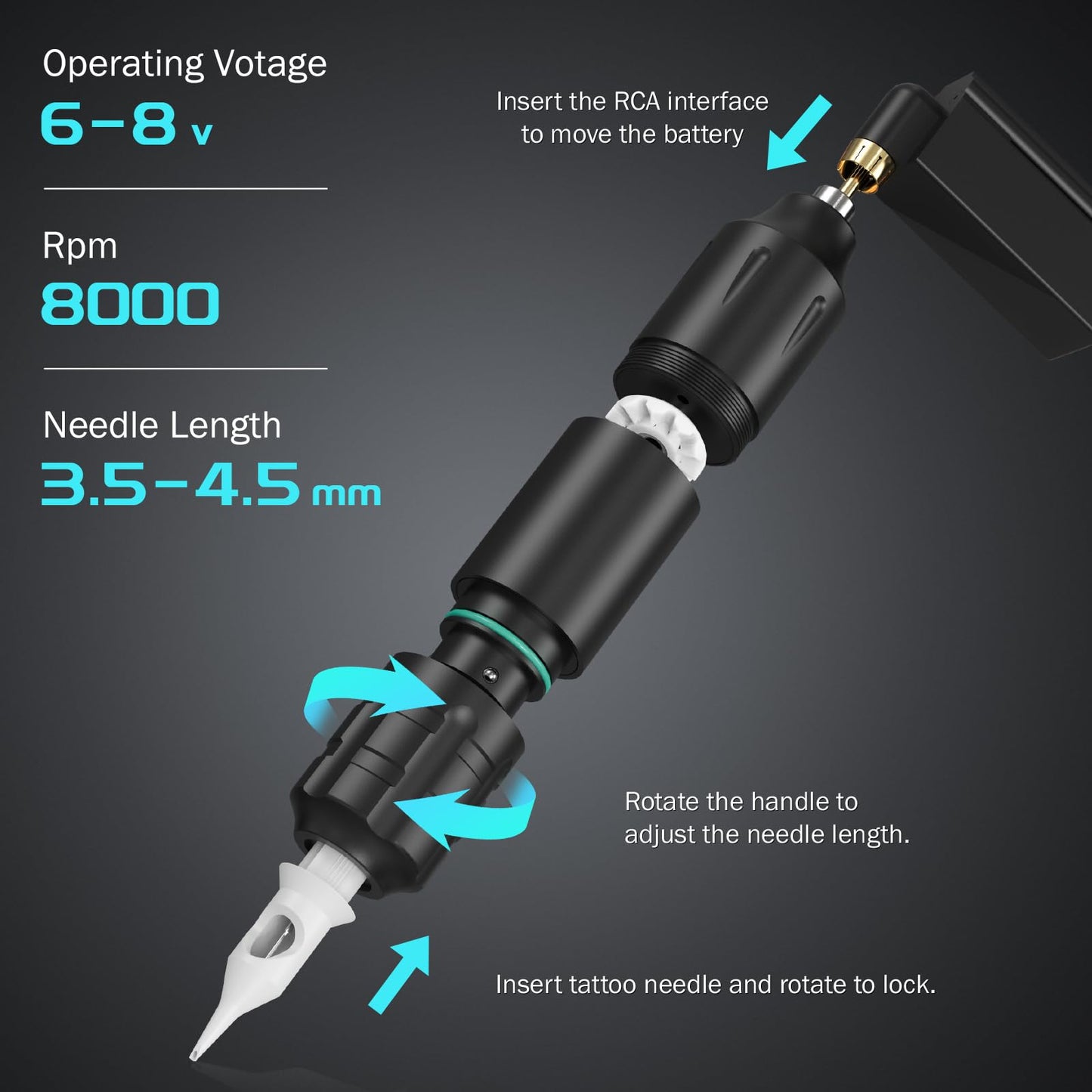Solong Tattoo Kit-Tattoo Pen Kit Rotary Gun Machine Pen RCA with Wireless Battery 20Pcs Cartridge Mixed Needles Power Supply SLP1KIT02D-1-US