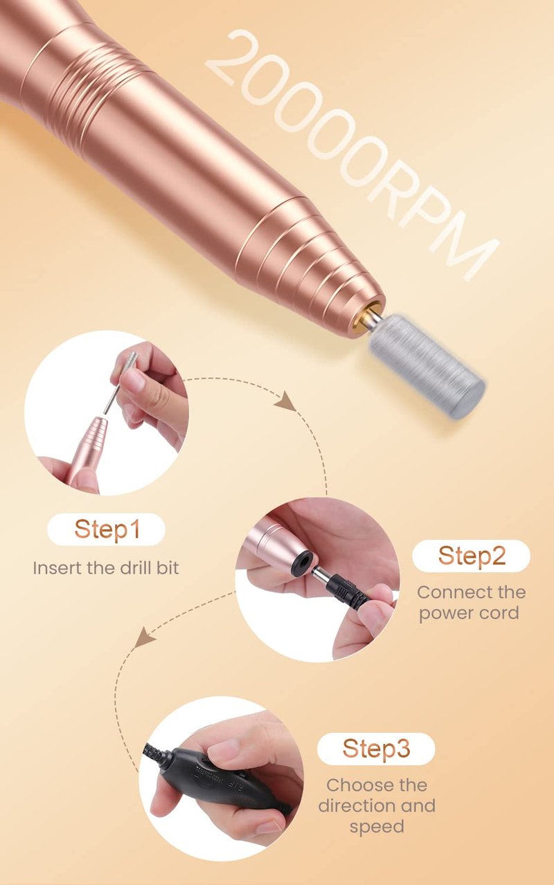 Acrylic Nail Drill Machine - Professional USB Electric Nail File Kit for Gel Nails | Portable Gold Design