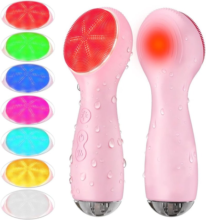 Electric Facial Cleansing Brush - Rechargeable Waterproof Exfoliator with Heat & Vibration | Deep Cleansing & Massage for Men & Women (Pink)