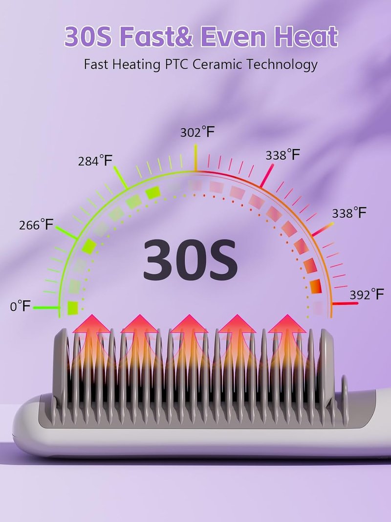 Hair Straightener Brush - Fast Heating Ceramic Straightening Tool for All Hair Types | Anti-Scald Design, Perfect for At-Home Styling
