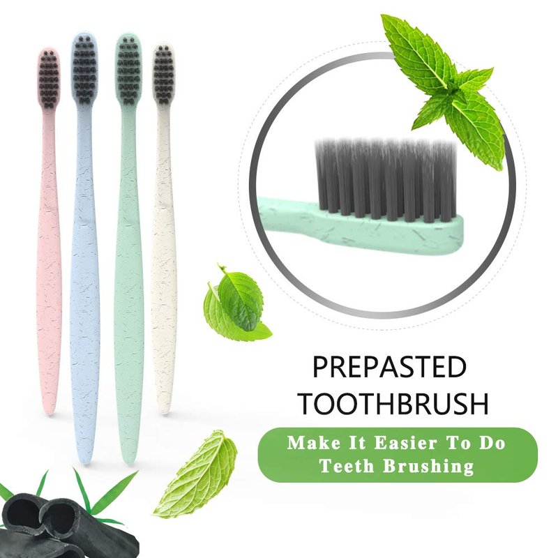 DR PERFECT Prepasted Wheat Charcoal Toothbrush Individually Wrapped with Sealed Paper Bag Pack of 144 (144)