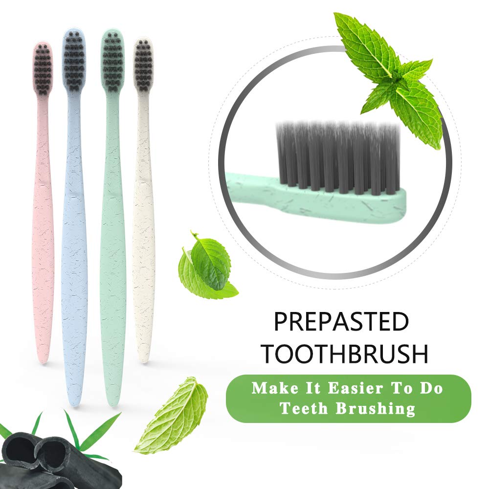 DR PERFECT Prepasted Wheat Charcoal Toothbrush Individually Wrapped with Sealed Paper Bag Pack of 144 (144)