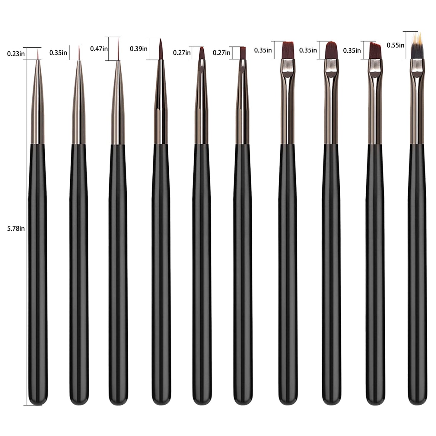 Wokoto Black Nail Art Brushes Set: 10pcs Acrylic Nail Brushes For Painting Tools - Gel, Polish & Dotting Pen