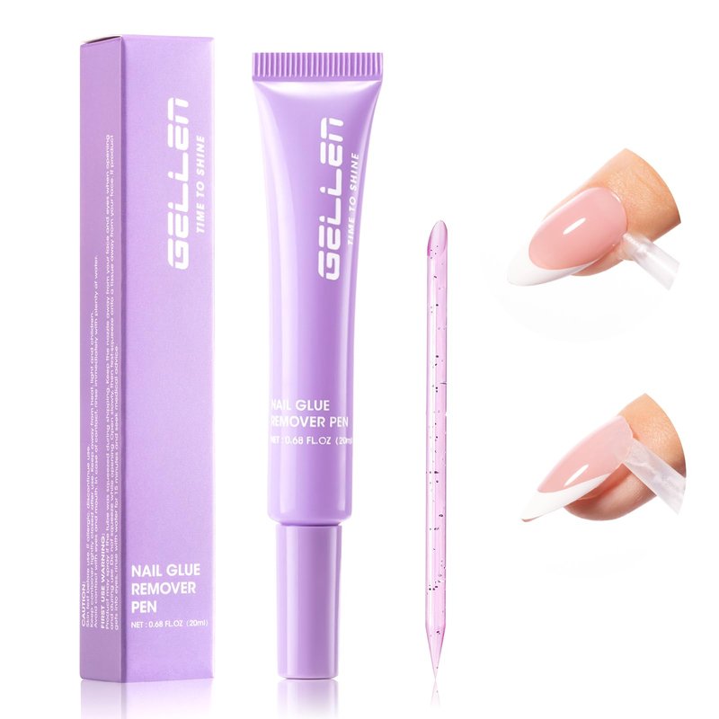 Gellen Nail Glue Remover, 20ml Nail Glue Remover for Press ons, Multi-Functional Glue Remover Pen for Fake Nail Tips, Non-Acetone & Safe & Fast Removal for Quick Dry Nail Polish Nail Glue