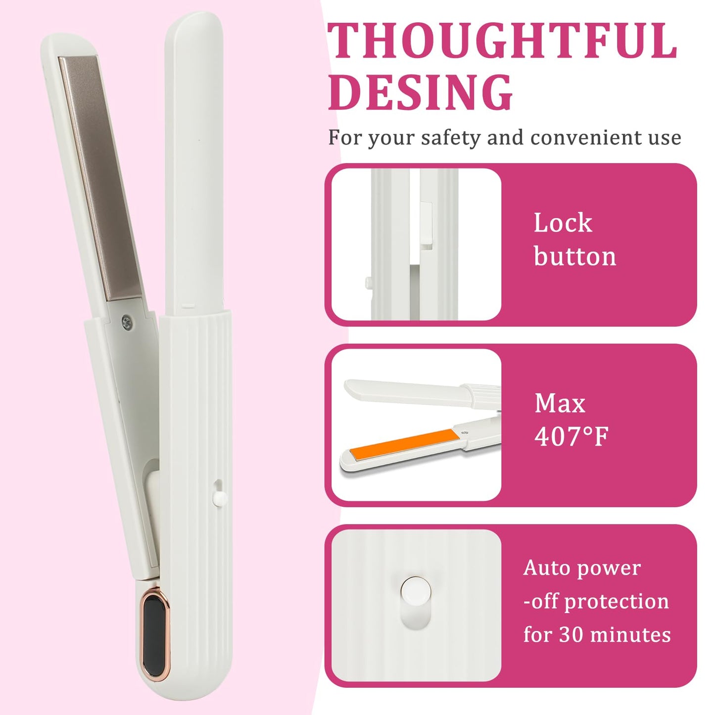 Straightener Irons|Rechargeable Hair Iron,30-Minute Auto Shut-Off,Mini Compact Portable Hair Iron,(White)-This Model Requires a USB Cable to Operate (no Built-in Battery)