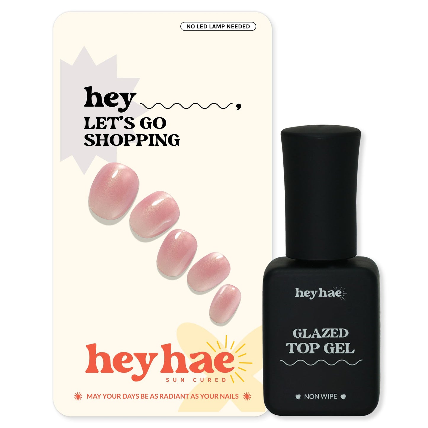 Heyhae Essentials Bundle - Semi Cured Gel Nail Strips (Hey, Let's Go Shopping) + Top Gel [2 Pack]