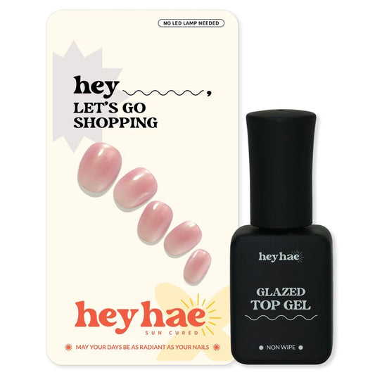 Heyhae Essentials Bundle - Semi Cured Gel Nail Strips (Hey, Let's Go Shopping) + Top Gel [2 Pack]