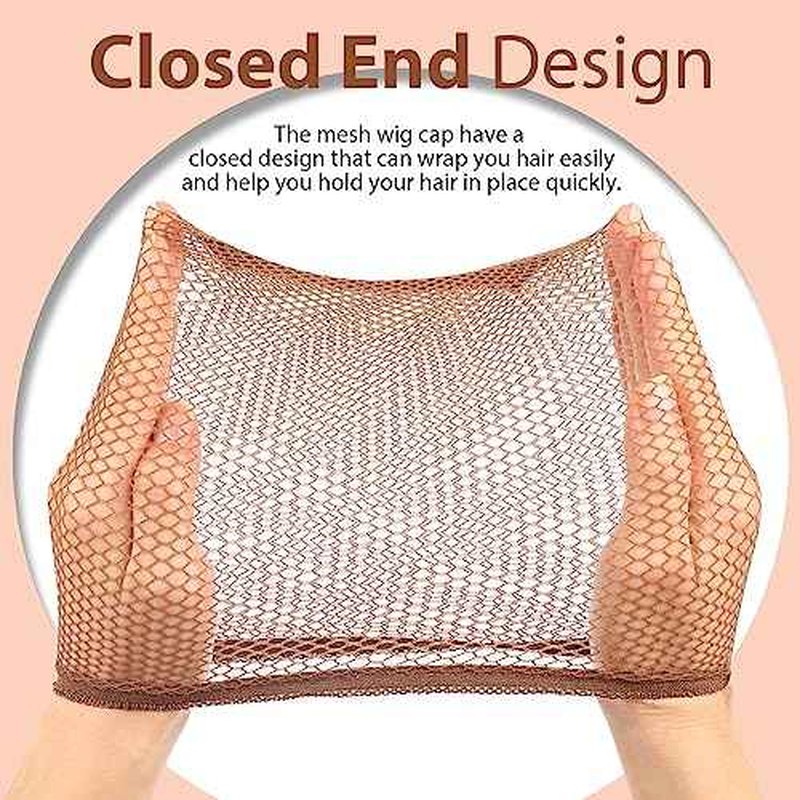 Fandamei Wig Cap, 6PCS Wig Caps for Women Kids Brown, Mesh Wig Cap Net, Closed End Hair Nets, Nylon Hair Net for Wigs for Halloween Rave Party Cosplay