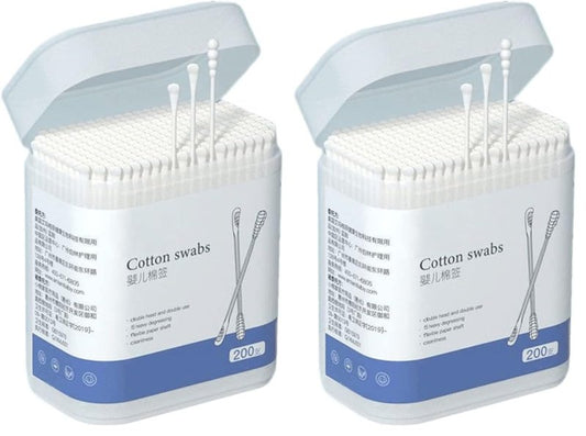 Kisangel 200Pcs Baby Cotton Swabs Paper Double-End Cotton Buds Cotton Ear Cleaners Safety Swabs Cleaning Sticks for Ear Nose Clean (Pack of 2)