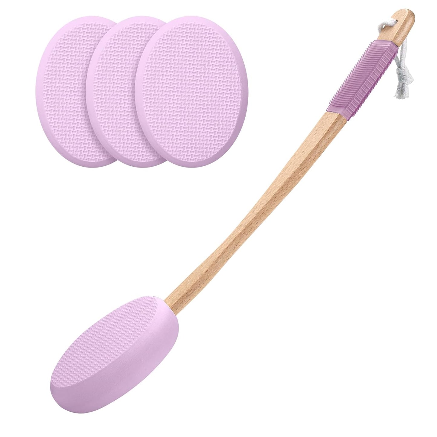 Purple Lotion Applicator for Back - 4 Replaceable Pads & Long Handle | Moisturizer & Sunscreen Application Tool