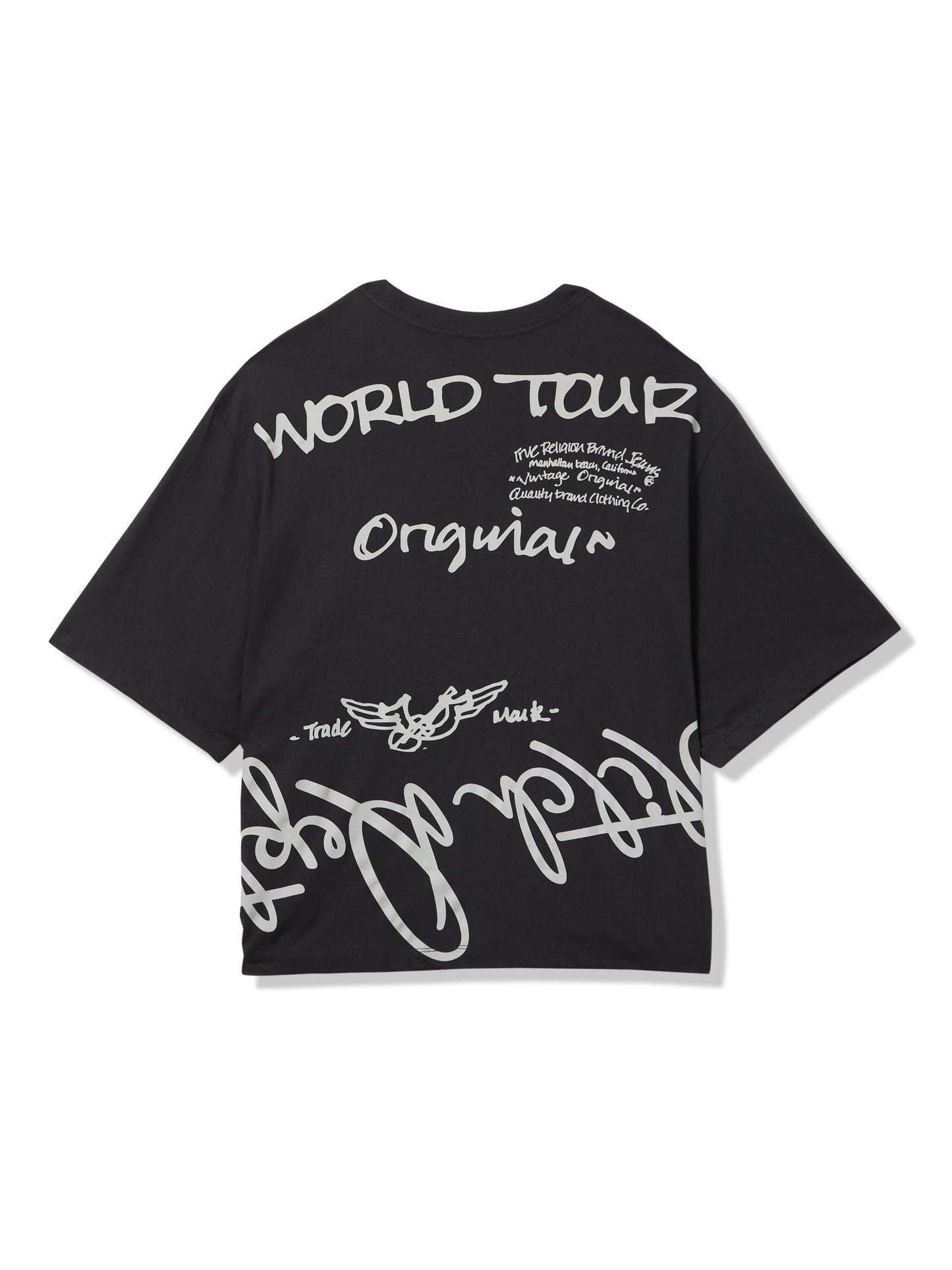 True Religion Women's Script Short Sleeve Boxy Crop Tee –Cropped Crewneck T-Shirt