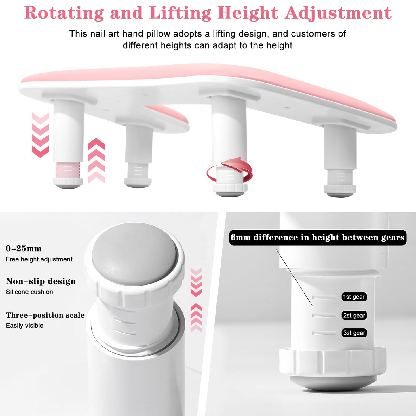 Ruetail Arm Rest for Nails Tech, Adjustable Height Nail Stand Hand Rest, Professional U-Shaped Nail Hand Pillow with 1Pcs Nail Brush, Leather Manicure Rest Stand, Salon Manicurist Essentials (White)