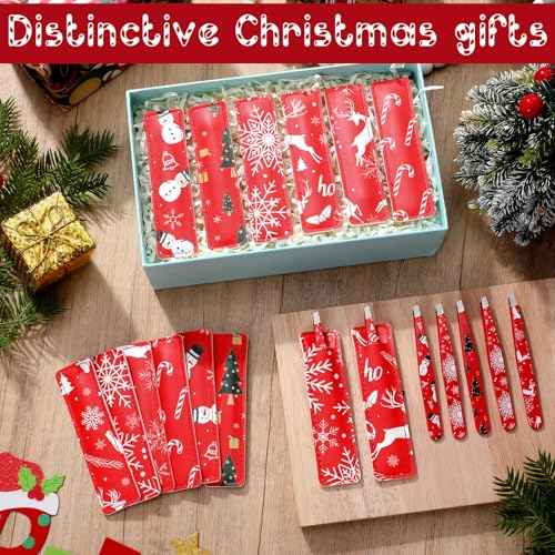 Lasnten 24 Sets Christmas Mini Tweezer Set Christmas Stocking Stuffers for Women Professional Tweezers in Case Mini Jewelry Tweezer Lighted Tweezers for Women Facial Hair for Xmas Party Gifts