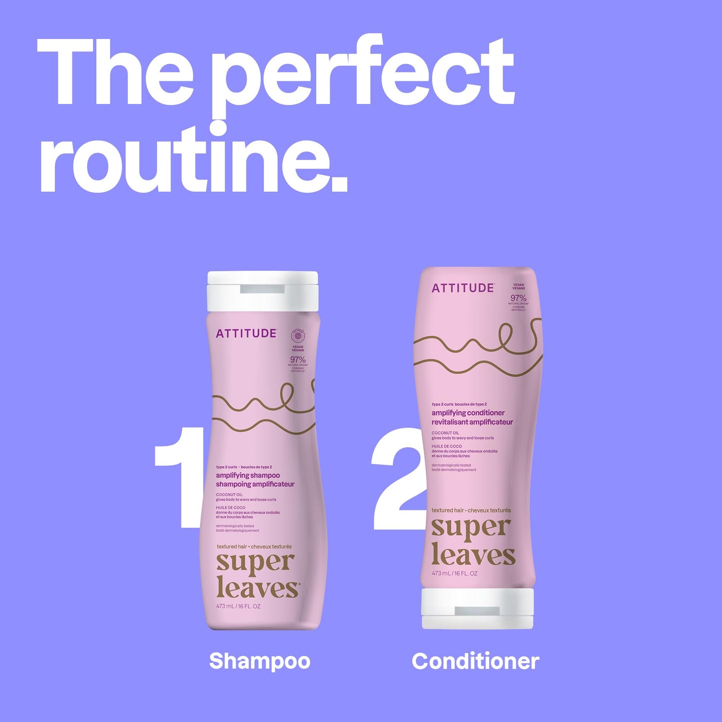 Bundle of ATTITUDE Hair Shampoo and Conditione, Plant- and Mineral-Based Ingredients, Vegan and Cruelty-free Beauty and Personal Care Products, Wavy and Curly, Coconut oil 16 Fl Oz