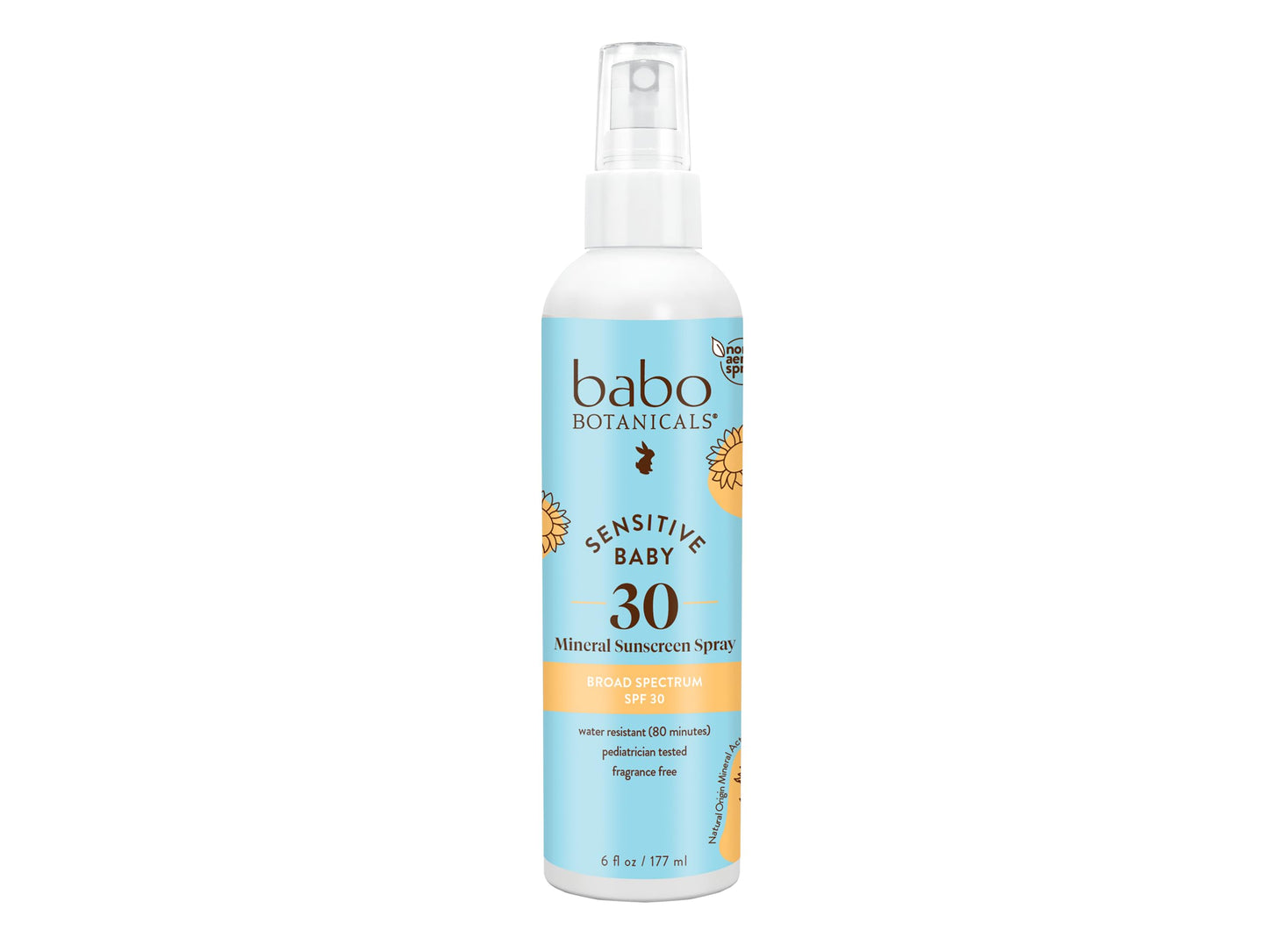 Babo Botanicals Sensitive Baby Mineral Sunscreen Spray SPF30 - Natural Zinc Oxide - Non-Aerosol – Face & Body - Fragrance-Free - Water Resistant - For Babies & Kids - Various Versions