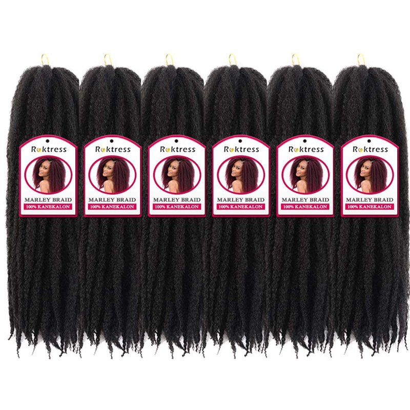 Marley Twist Braiding Hair Marley Braiding Hair Marley Braid Crochet Hair Long Afro Kinky Marley Twist Braid Hair Extensions Synthetic Fiber (24"6pcs, 1B#)
