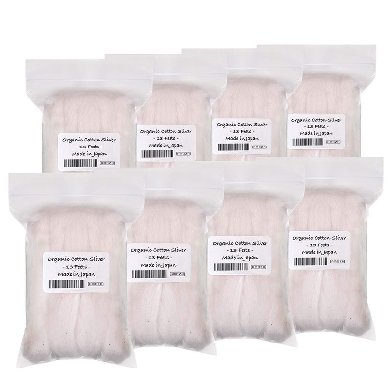 Japanese Organic Cotton Sliver 13 Feets 100% Organic Unbleached [Made in Japan] (8 Packs)