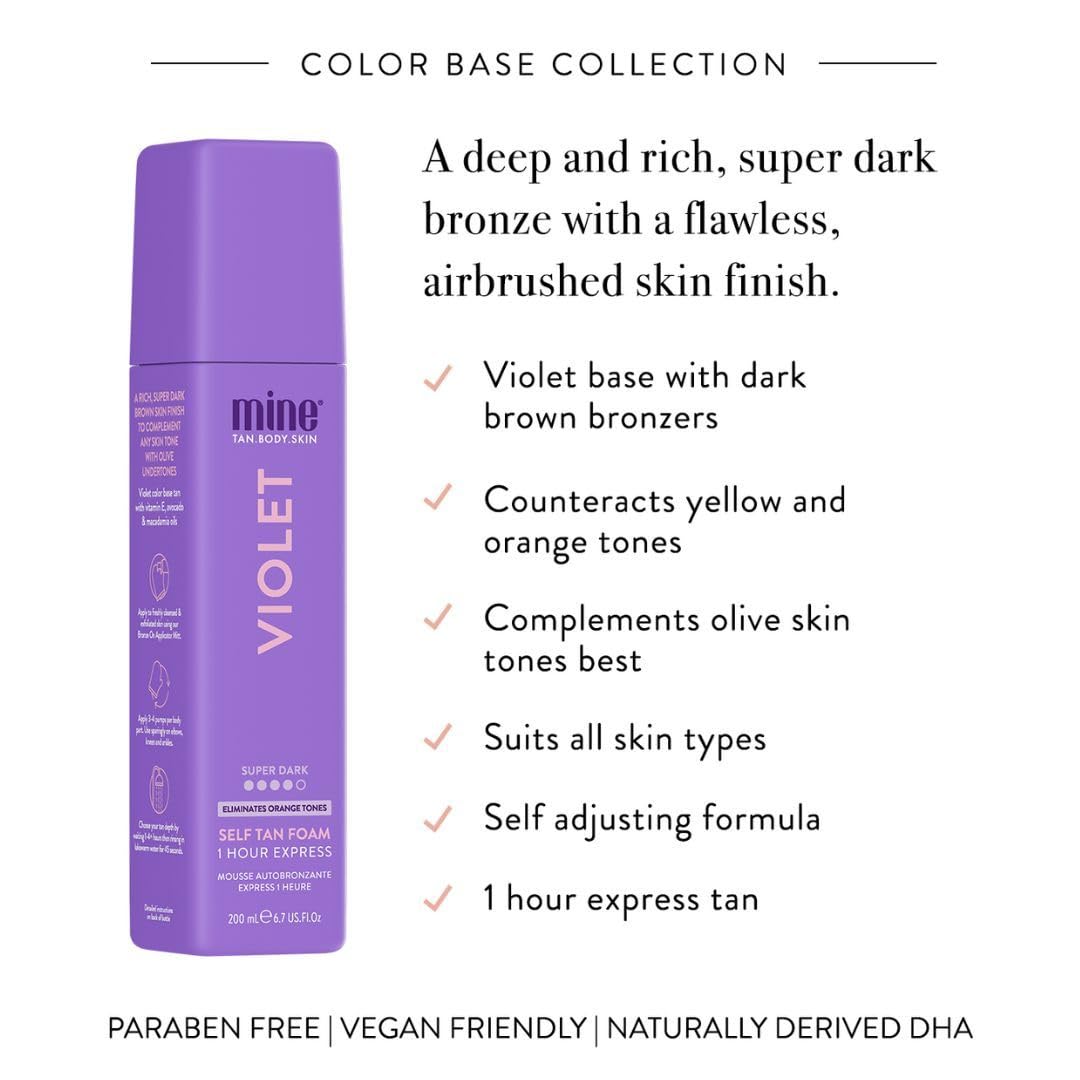 MineTan Best Sellers Self Tan Bundle | Express 1 Hour - Includes Dark Violet Sunless Tanner Mousse, Face Mist, Application Mitt, & Exfoliating Glove for Tan Removal & Prep