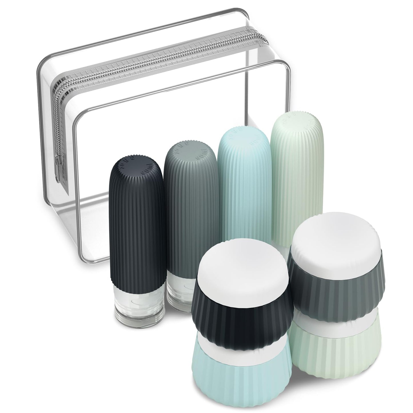 Mrsdry Travel Bottles 8 Pack, TSA Approved 3 oz Toiletries Containers, Leak Proof Silicone Squeezable Essentials Jars with Clear Bag