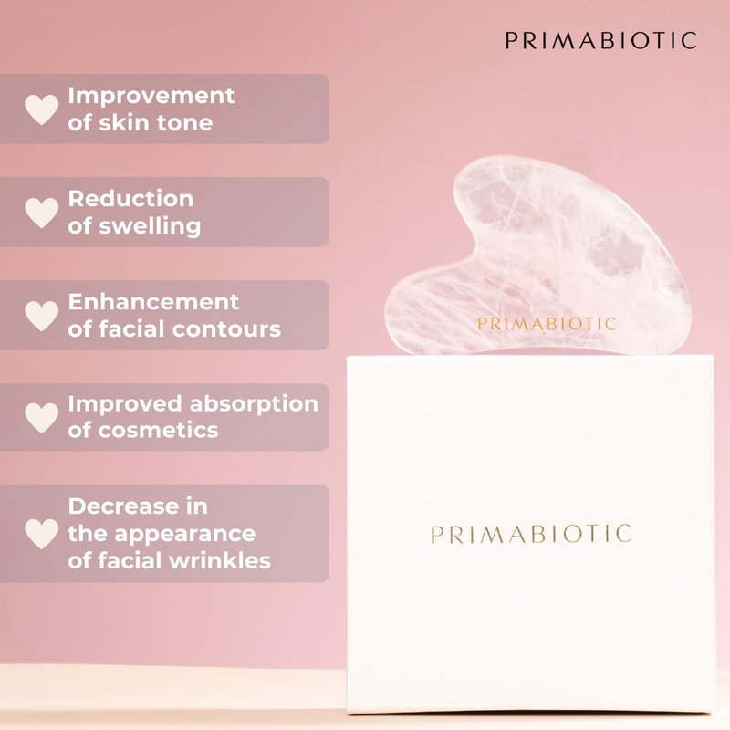 PRIMABIOTIC Gua Sha Stone – Facial Massage Tool for Wrinkles – Rose Quartz Guasha – Skin Care – Beauty Products – Massage Tool for Skin Care – Anti-Aging