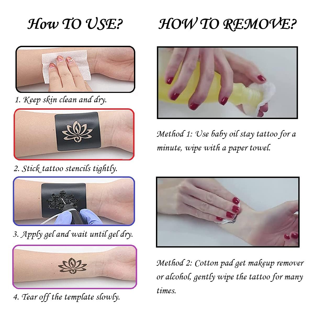 Temporary Tattoo Kit with 6 Bottles Semi Permanent Ink DIY Fake Freckles and 64 Patterns Adhensive Stencils for Women Men, Black/Brown