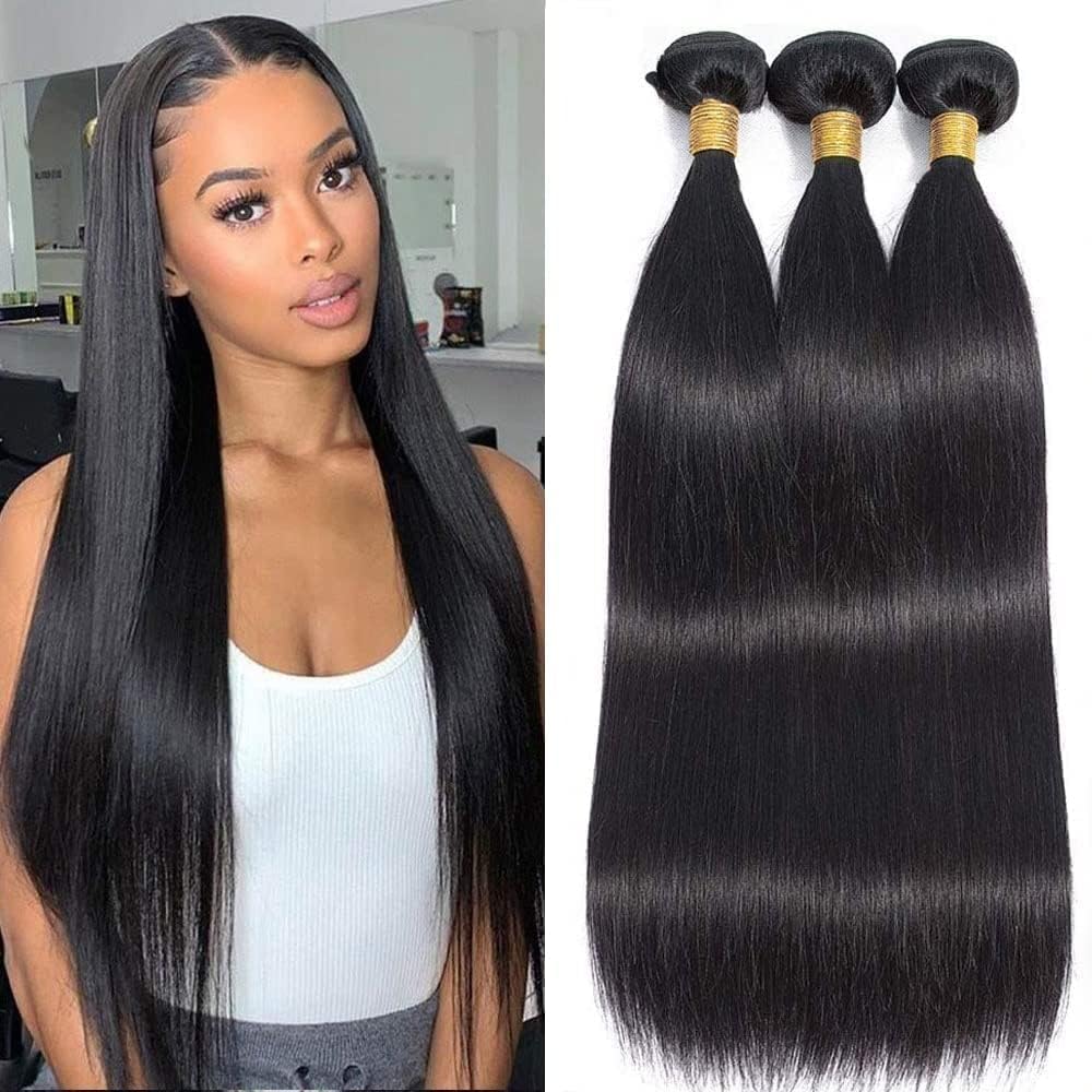 TNICE Straight Human Hair Bundles 14 14 14 Inch Brazilian Straight Hair Bundles 100% Unprocessed Virgin Hair Weave Bundles Human Hair Extension for Women Natural Color