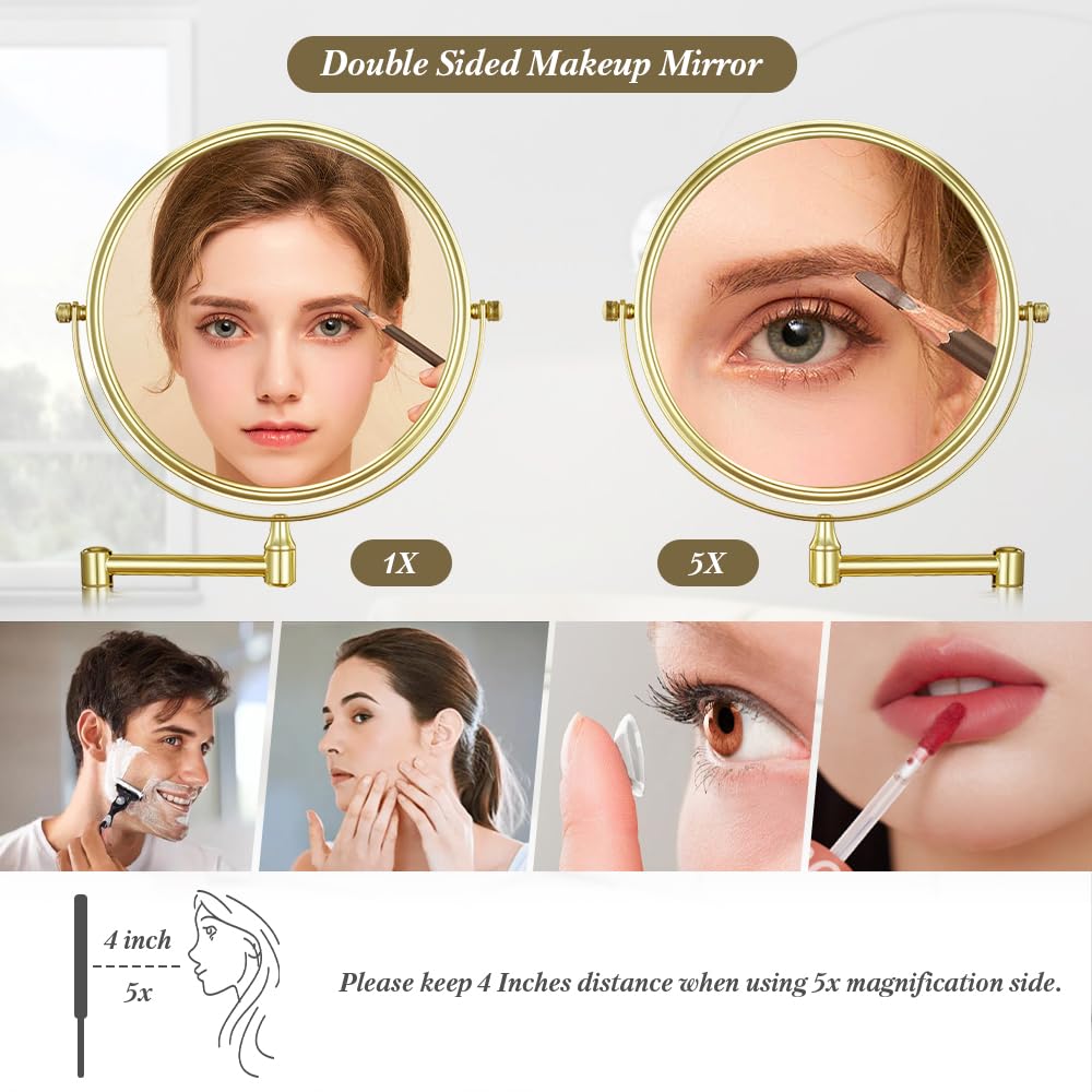 Cerdeco 8 Inch 10X Double Sided Makeup Wall Mount Mirror with Nickel Plated Finished 360° Swivel Extendable Cosmetic Shaving Magnification Mirror