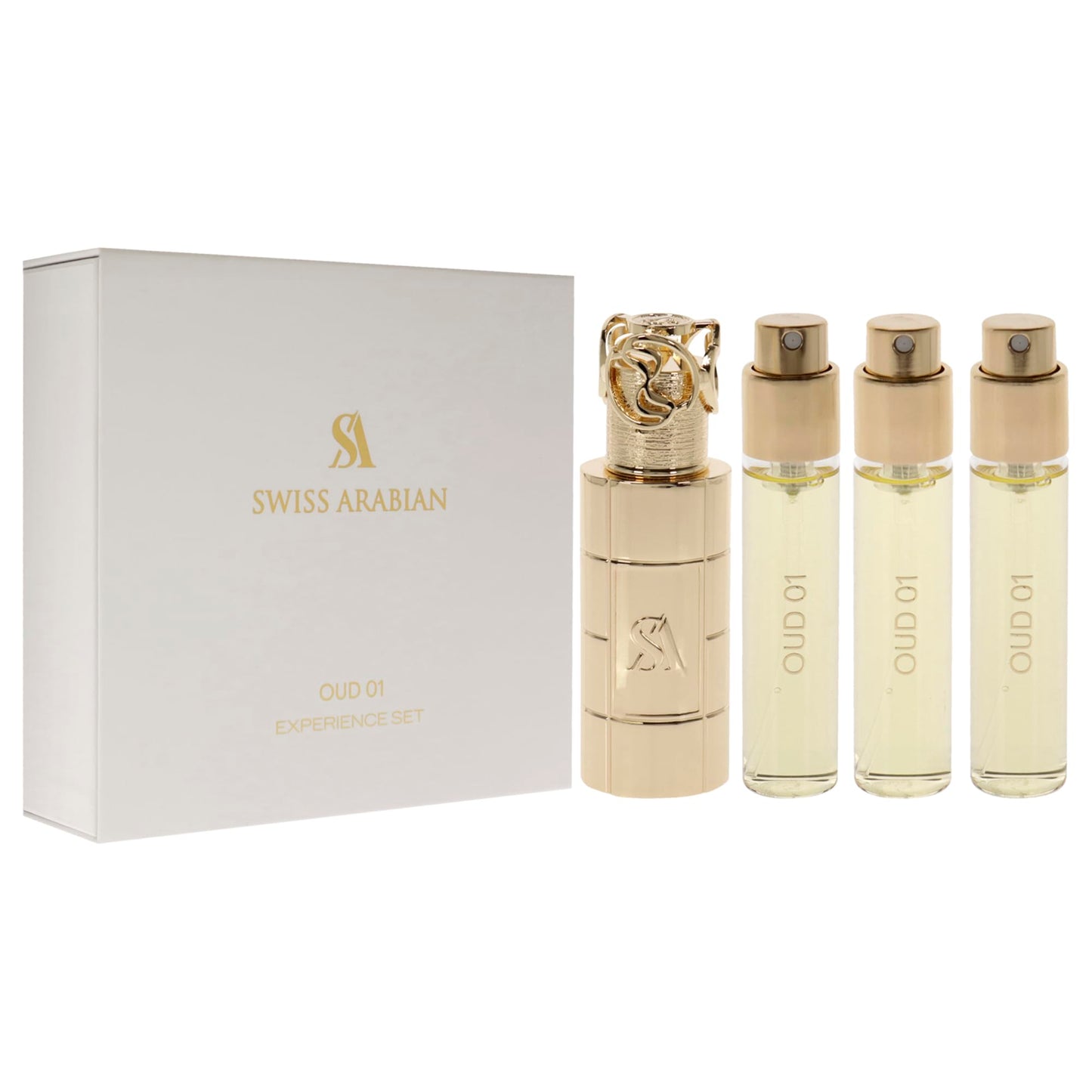 Swiss Arabian Oud 01 Giftset - Arabian Perfumes for Women and Men - Long Lasting Perfume - Floral, Spicy, Amber Perfume - 3 Bottles with Case - 4 pc