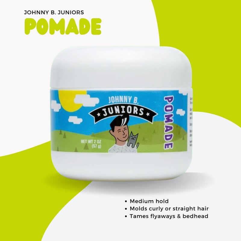 JOHNNY B. Juniors Hair Styling Pomade 2 oz. Jar Curly or Straight Hair for Kids