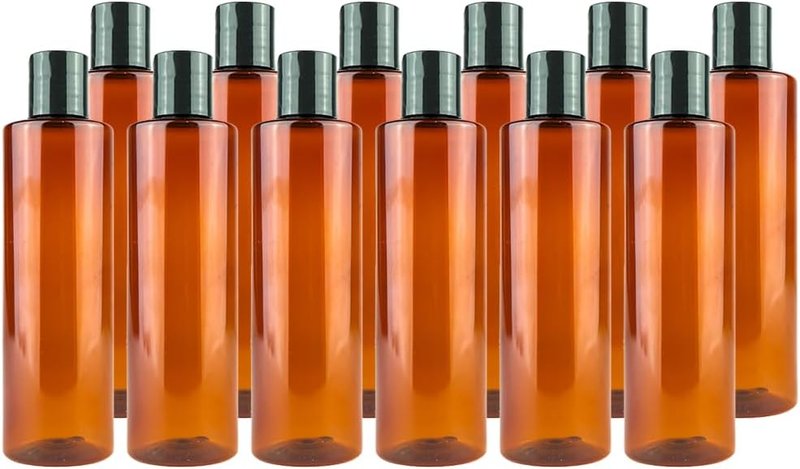 Amber Plastic Bottles - 16oz Reusable Shampoo & Lotion Containers | Pack of 12