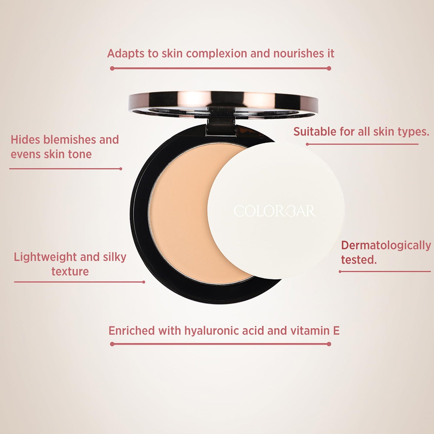 Colorbar Perfect Match Compact - Pressed Powder Foundation with Hyaluronic Acid and Vitamin E - Light to Medium Coverage - 001 Classic Ivory - 0.3 oz