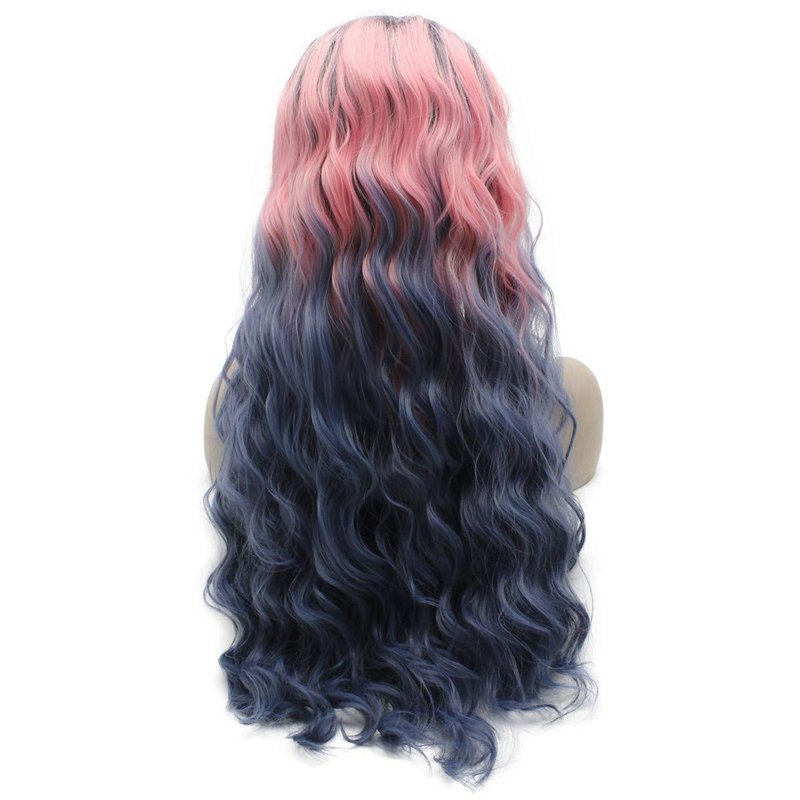 Long Dark Roots Pink Gray Ombre Cosplay Wig - Heat Friendly Lace Front
