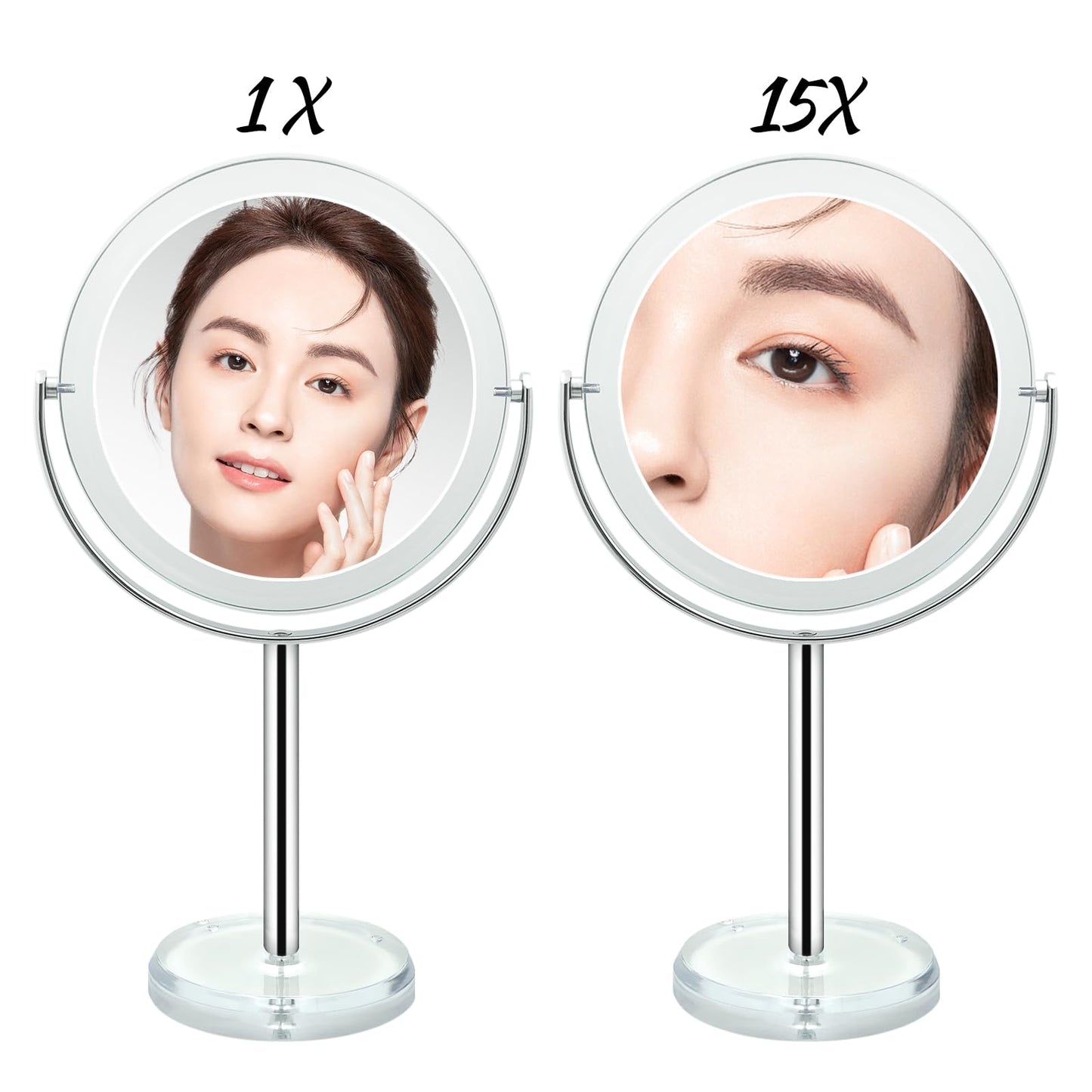 Snowflakes Double Sided 1X / 15X Magnifying Makeup Mirror with Stand - 6.7 Inch Tabletop Vanity Mirror for Bathroom or Bedroom with 360° Rotation.