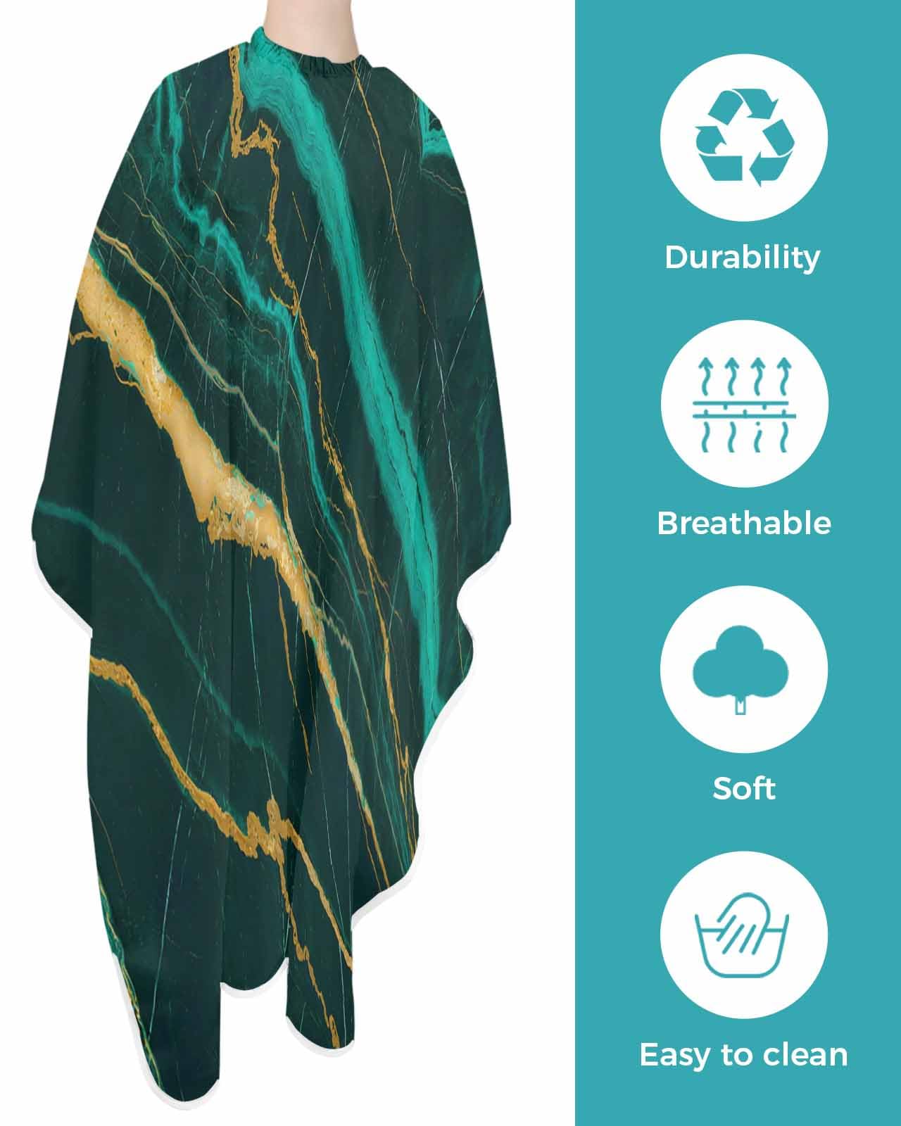 Marble Emerald Green Barber Cape - Salon Hair Cutting Cape for Women,Men,Kids,Adults,Modern Abstract Gold Art Haircut Cape with Adjustable Elastic Neckline Hairdressing Stylist Cape Gown Accessories