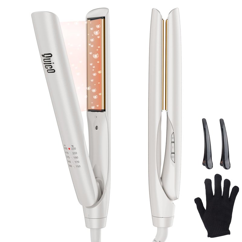 Quico Upgrade Hair Straightener, 100-240V Dual Voltage Hair Straightener and Curler with 15s Heat Up, Professional Negative Ion Ceramic Flat Iron for Less Frizz, 5 Temp & Auto Shut-Off