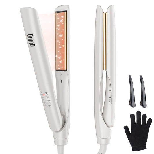 Quico Upgrade Hair Straightener, 100-240V Dual Voltage Hair Straightener and Curler with 15s Heat Up, Professional Negative Ion Ceramic Flat Iron for Less Frizz, 5 Temp & Auto Shut-Off