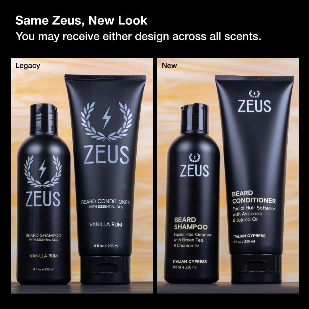 ZEUS Beard Wash Set for Men, Beard Shampoo & Conditioner (Sandalwood)