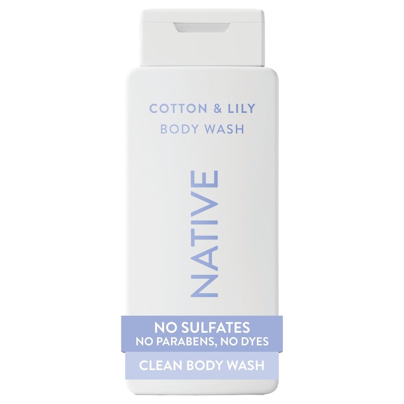 Native Cotton & Lily Scent 24-Hr Refreshing Clean Body Wash for Women & Men, for All Skin Types Incl. Sensitive, Leaves Skin Feeling Clean & Soft, Free of Phthalates, Sulfates & Parabens, 18 oz