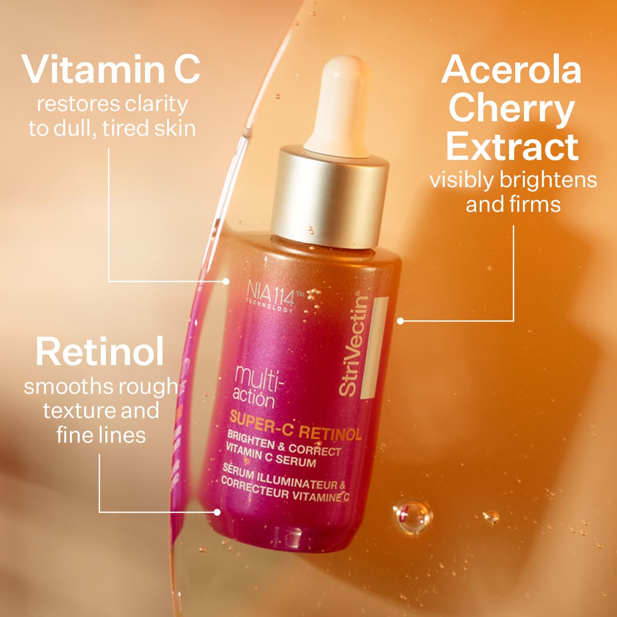 StriVectin Super-C Retinol Brighten & Correct Vitamin C Serum, Antioxidant Face Serum for Uneven Tone, Fine Lines, and Firmness, 1 oz Drops for Face