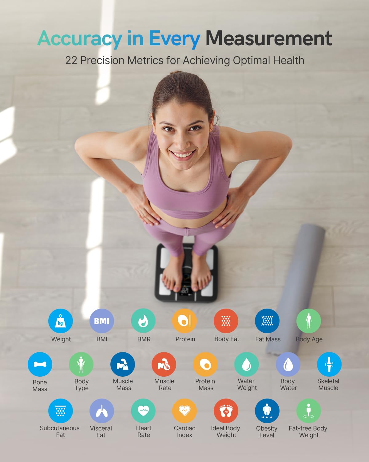 Masmssm Scale for Body Weight, FSA&HSA Eligible, Smart Scale with 9-in-1 VA Display, Bathroom Scale with 22 Body Metrics, Heart Rate, BMI, Body Fat, Muscle Mass, Compatible with iOS & Android