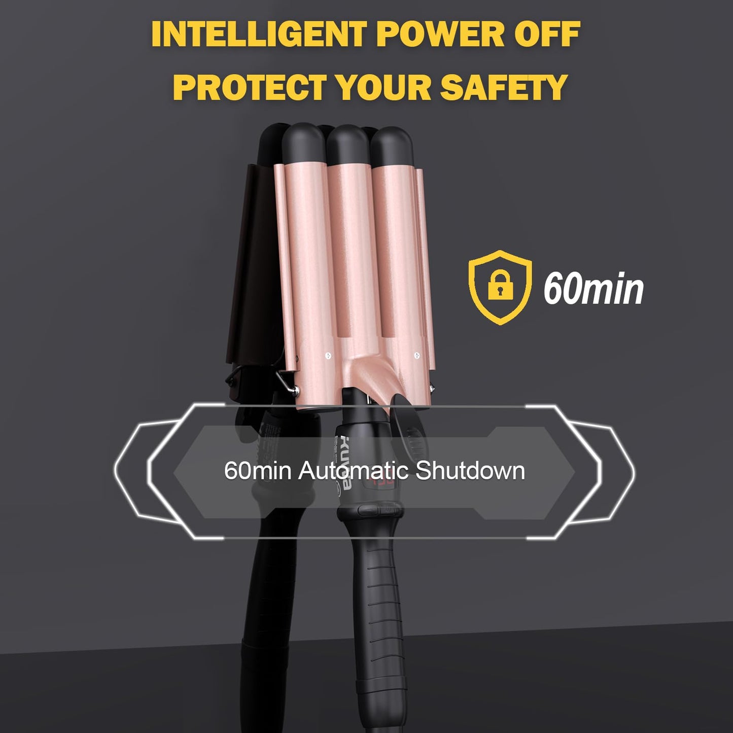 kuwa Crimper Hair Tool, 15 Variable Temperature with LCD Display Hair Crimper, Waver Hair Tool,3 Barrel Curling Iron, hairCrimper for Women,Long-Lasting Natural Tight Waves