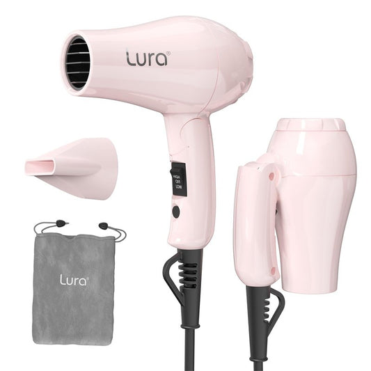 LURA Smart Dual Voltage HairDryer: Mini Travel Hair Dryer for Women,1200w Small Portable Blow Dryer with Pouch for Gym(Pink)