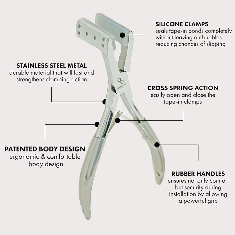 Everlong Tape-In Hair Extension Pliers - Stainless Steel Pressing Clamp for Secure Installation | Silicone-Lined Tool